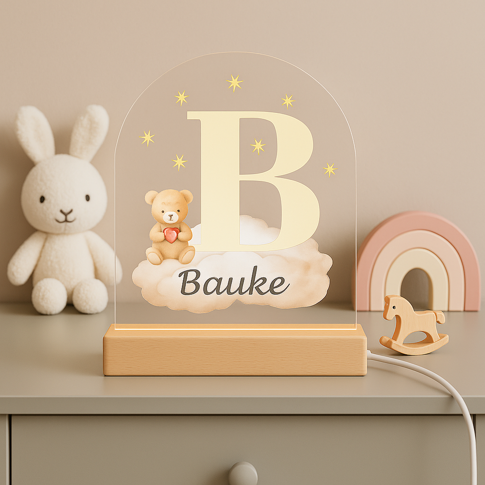Nachtlampje Initiaal B met Naam &ndash; Beertje op Wolk