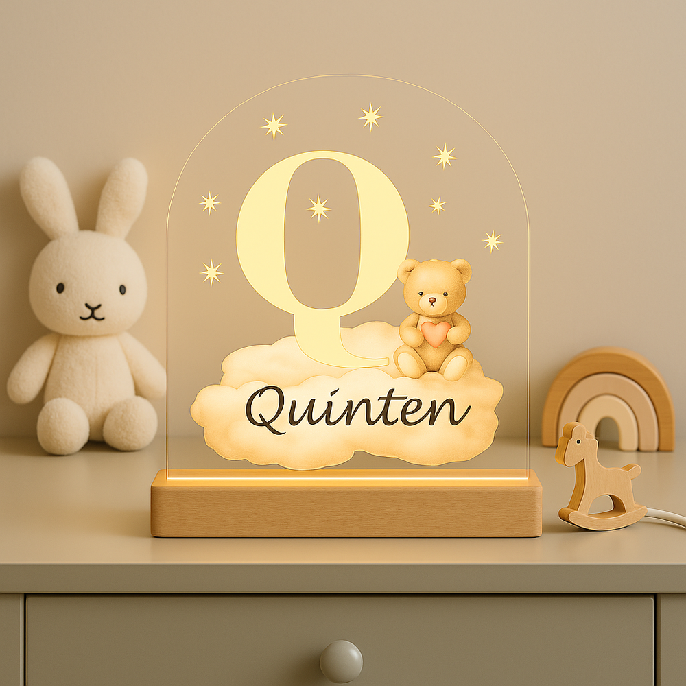 Nachtlampje Initiaal Q met Naam &ndash; Beertje op Wolk