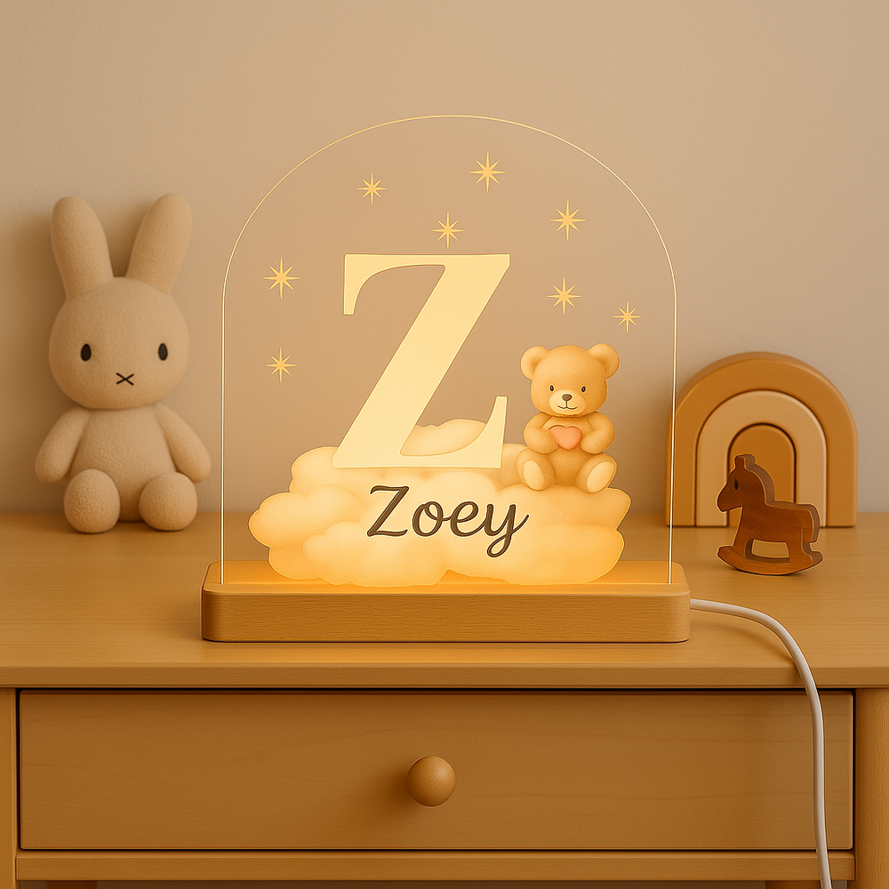 Nachtlampje Initiaal Z met Naam &ndash; Beertje op Wolk