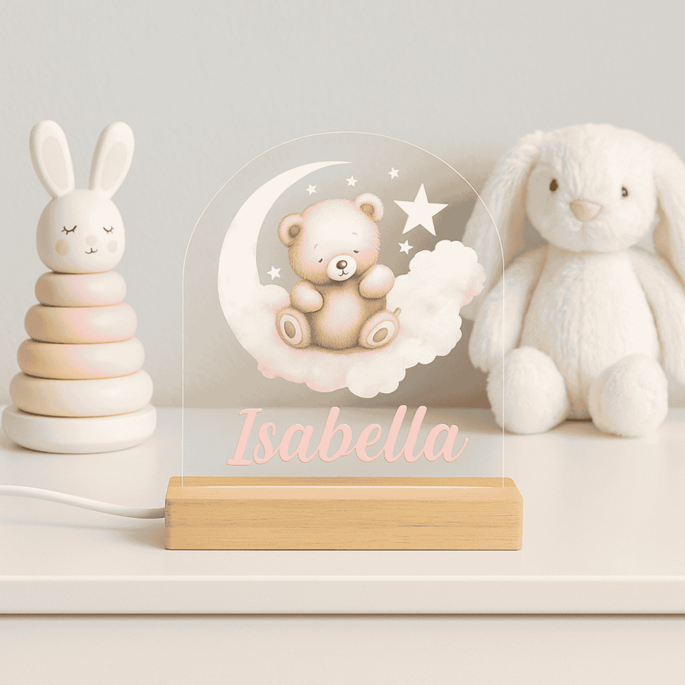 Nachtlampje Beertje op Wolk met Maan en Sterren (Meisje)