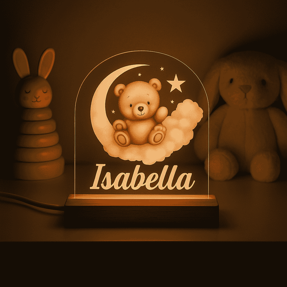 Nachtlampje Beertje op Wolk met Maan en Sterren (Meisje) nacht