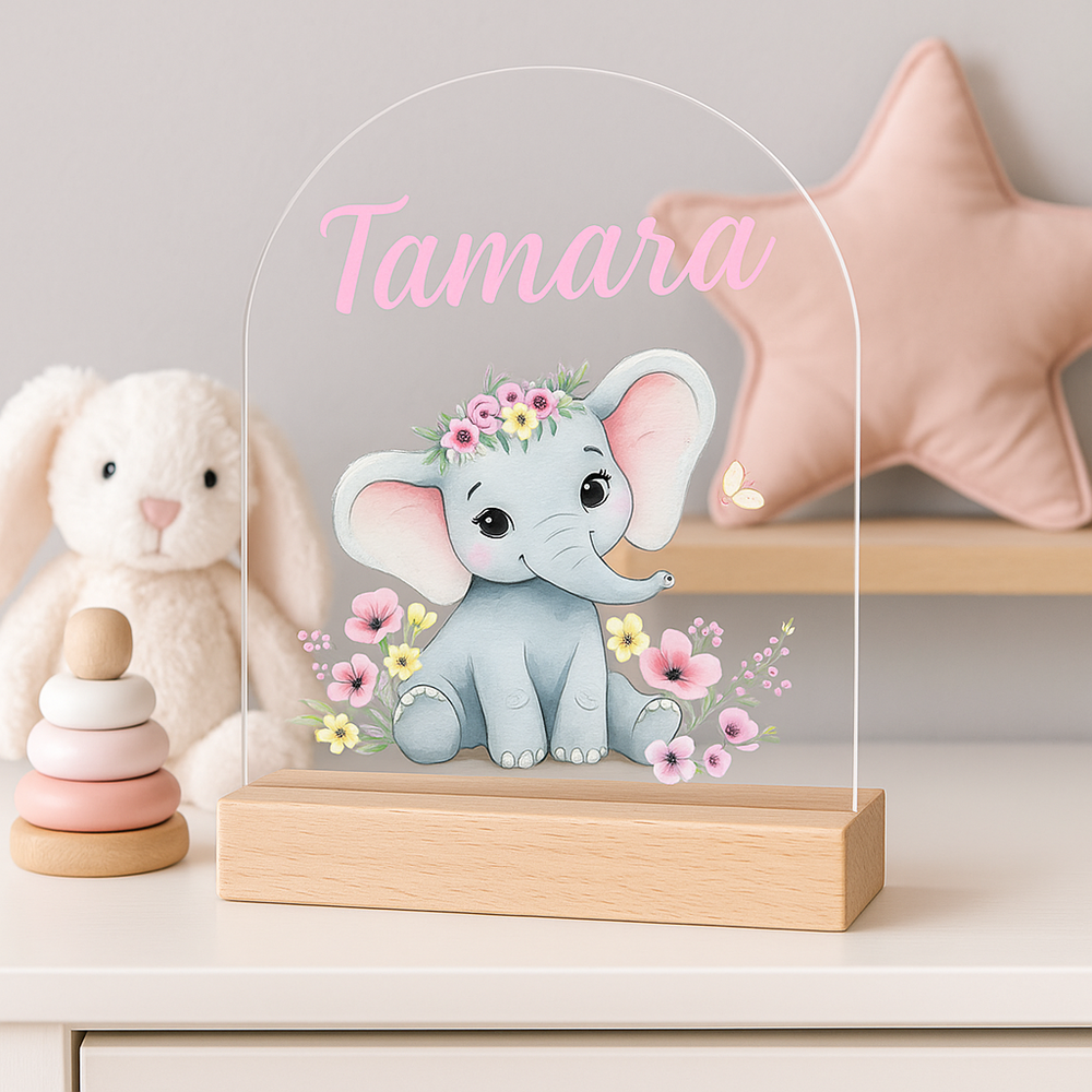Olifant met Bloemen | Nachtlampje met Naam | Dieren