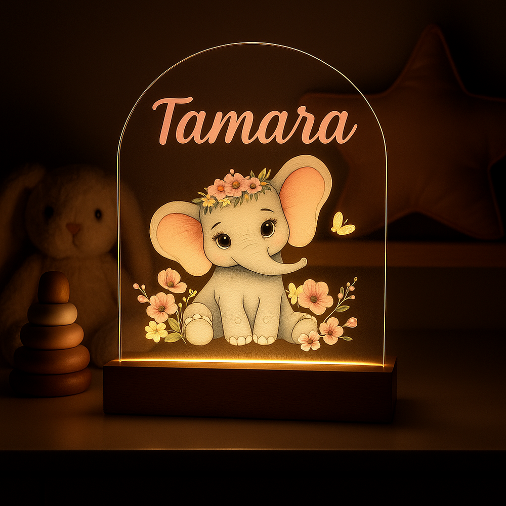 Olifant met Bloemen | Nachtlampje met Naam | Dieren nacht