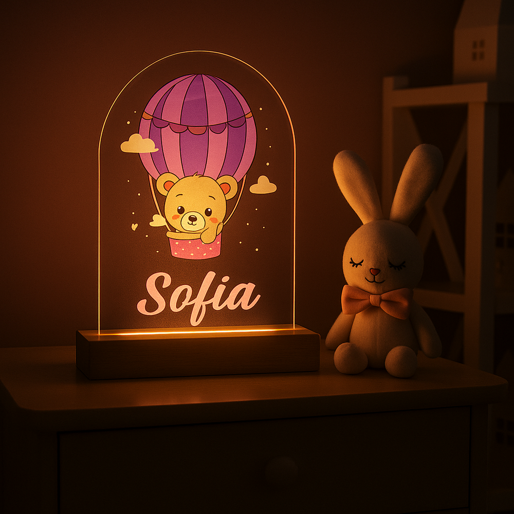 Luchtballon met Beertje | Nachtlampje met Naam | Meisje nacht