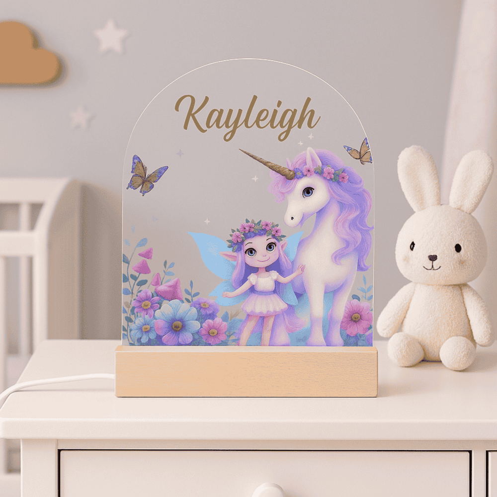 Eenhoorn met Elfje &ndash; Nachtlampje met Naam &ndash; Unicorn Cadeau