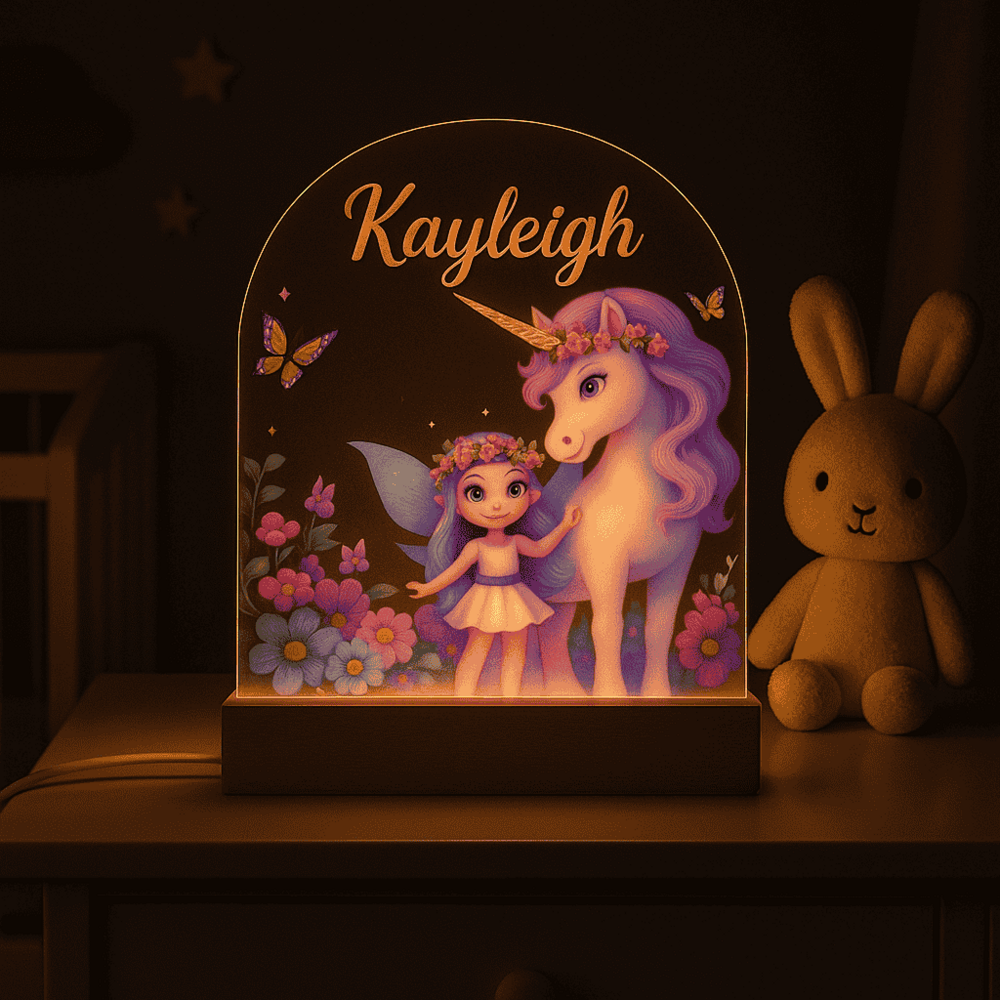 Eenhoorn met Elfje &ndash; Nachtlampje met Naam &ndash; Unicorn Cadeau nacht