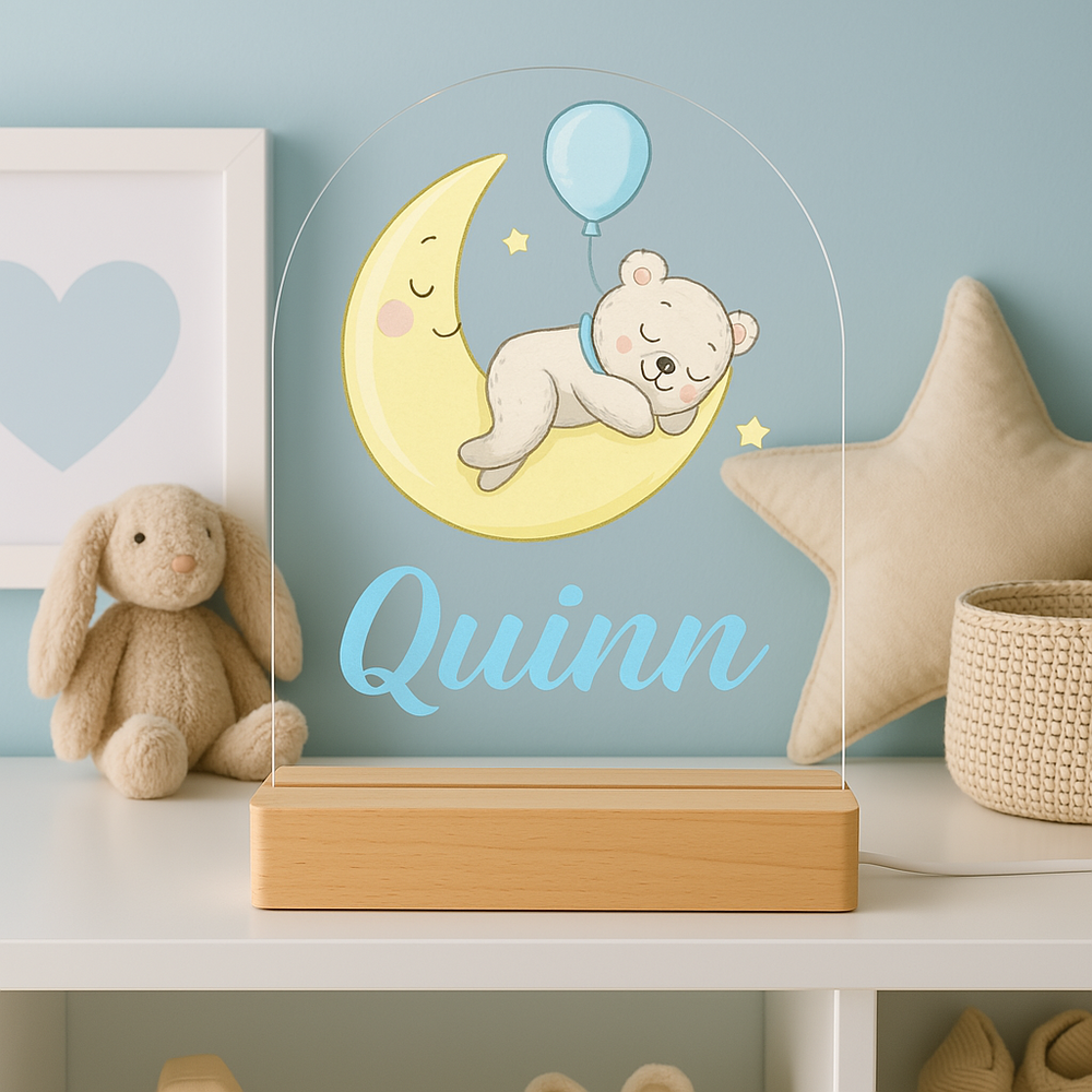 Slapend beertje | Nachtlampje met naam | Jongen