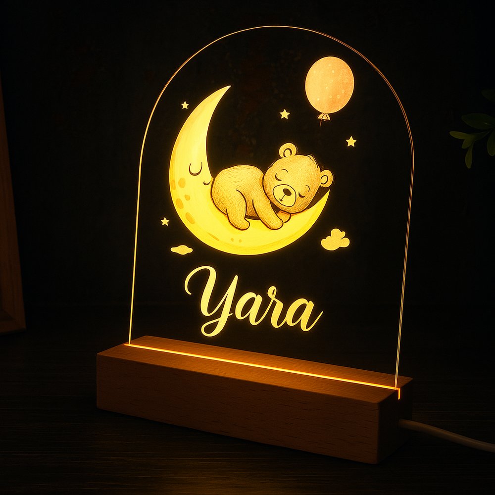 Slaap zacht beertje roze | Nachtlampje met eigen naam | Gepersonaliseerd nacht