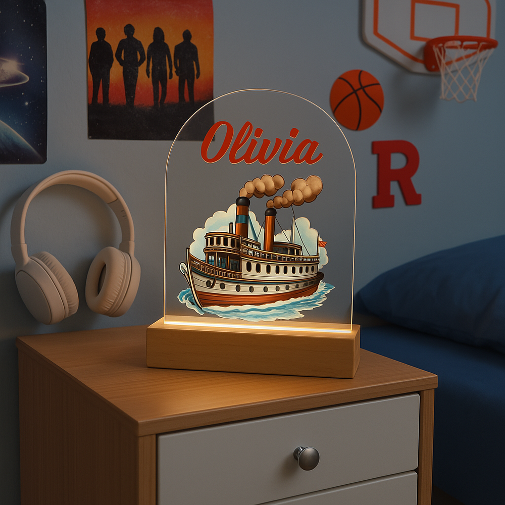 Stoomboot | Nachtlampje met eigen Naam | Gepersonaliseerd voor Jongens of Meisjes
