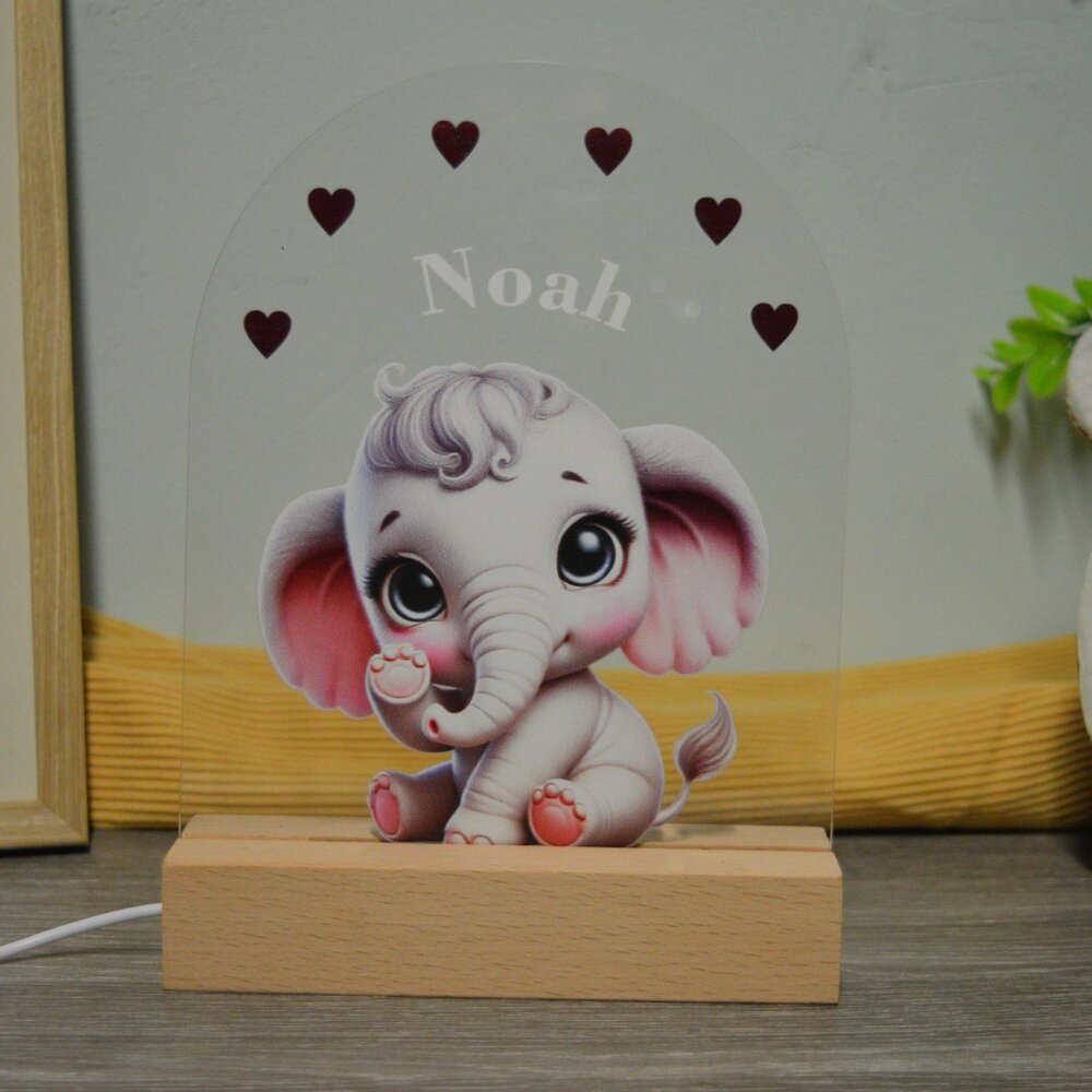 Schattige Olifant | Nachtlampje met naam | kraam cadeau | Met naam baby