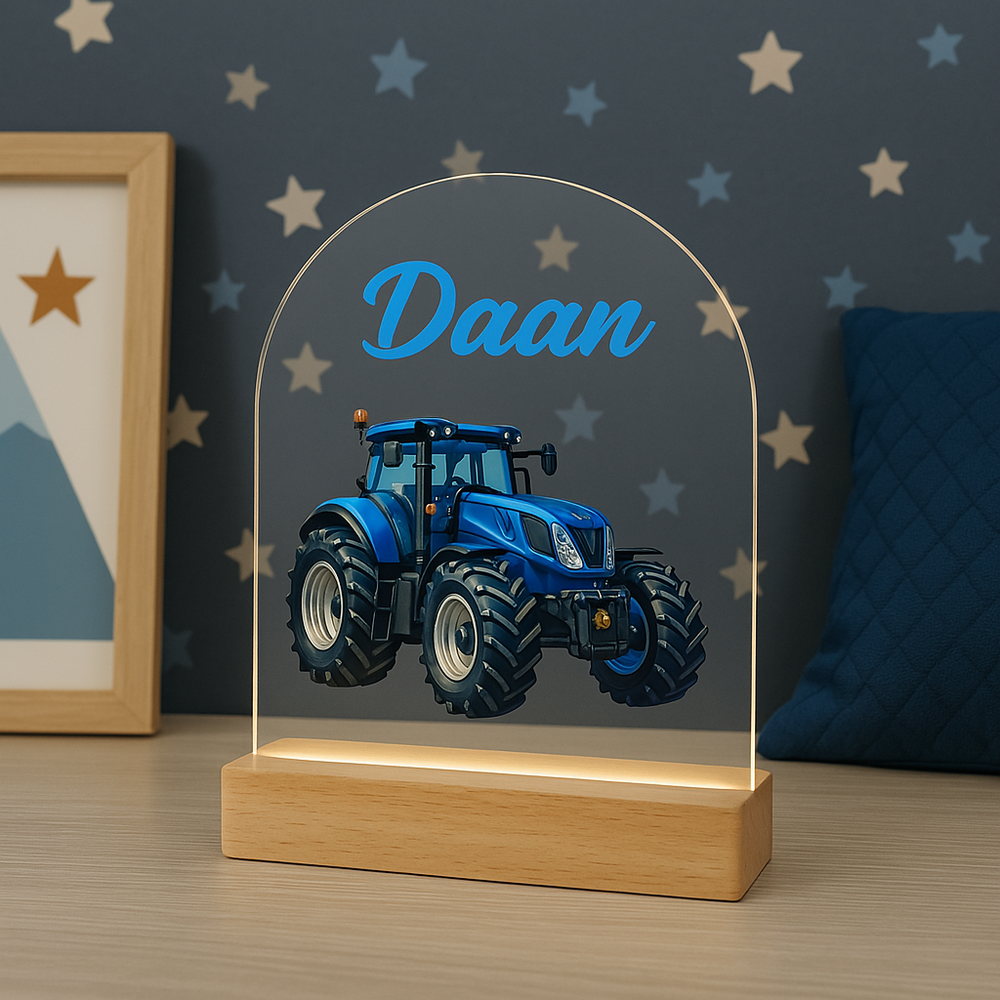 Tractor | Blauw | Nachtlampje met eigen Naam