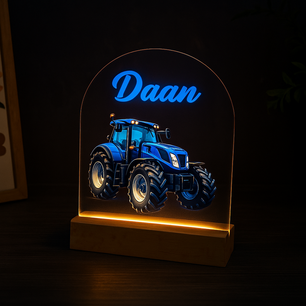 Tractor | Blauw | Nachtlampje met eigen Naam nacht