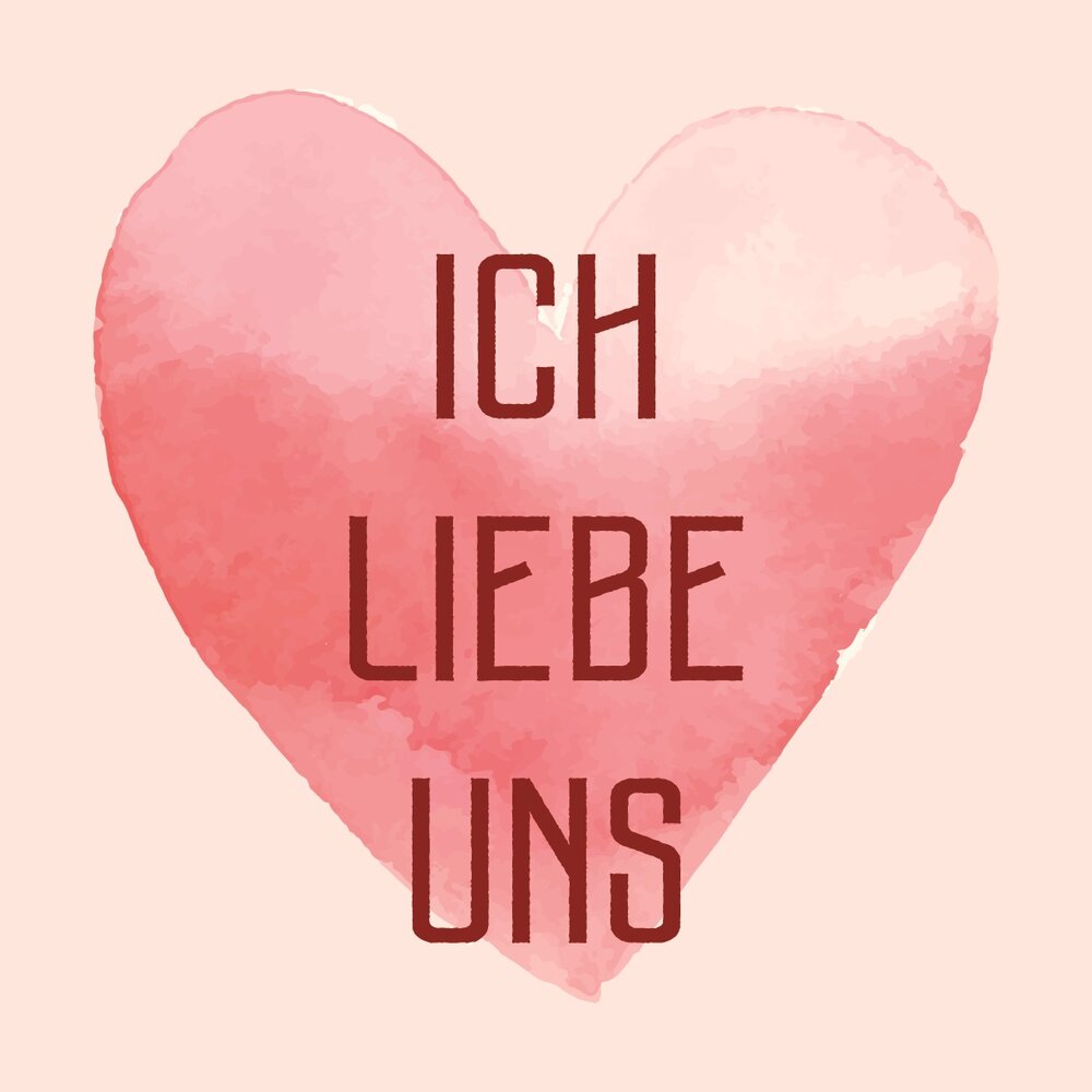Keramisch tegeltje 10&times;10 cm met tekst &ldquo;Ich liebe uns&rdquo; en roze hart