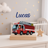 Brandweerwagen met Ladder &ndash; Nachtlampje met Naam &ndash; Voor Kinderkamer