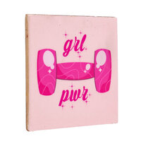 Keramieken tegeltje Grl Pwr met roze dumbbell design