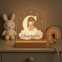 Nachtlampje Initiaal C met Naam &ndash; Beertje op Wolk