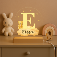 Nachtlampje Initiaal E met Naam &ndash; Beertje op Wolk