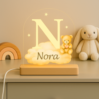 Nachtlampje met Naam en Initiaal N &ndash; Beertje op Wolk | Leukcadeaushop.nl