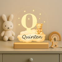 Nachtlampje Initiaal Q met Naam &ndash; Beertje op Wolk
