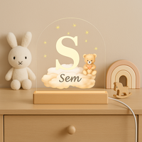 Nachtlampje Initiaal S met Naam &ndash; Beertje op Wolk