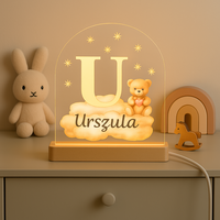 Nachtlampje Initiaal U met Naam &ndash; Beertje op Wolk