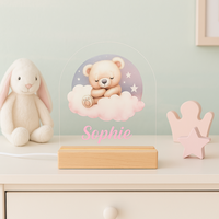 Nachtlampje met Naam &ndash; Beertje op Wolk met Maan &ndash; Voor Meisje