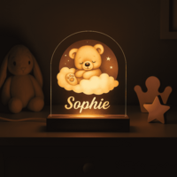 Nachtlampje met Naam &ndash; Beertje op Wolk met Maan &ndash; Voor Meisje nacht