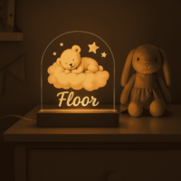 Beertje op wolk met sterren | Nachtlampje met eigen Naam | Meisje nacht