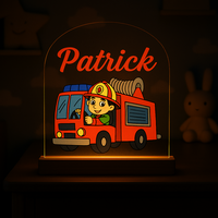 Brandweerauto Cartoon | Nachtlampje met Naam | Stoere brandweerwagen nacht