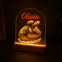 Stoomboot | Nachtlampje met eigen Naam | Gepersonaliseerd voor Jongens of Meisjes nacht