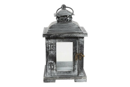 Zwarte metalen lantaarn VK met glas en deurtje, rustieke afwerking