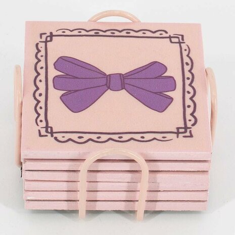 Set van 6 Houten Onderzetters Bows Roze | Met Rekje Vierkant