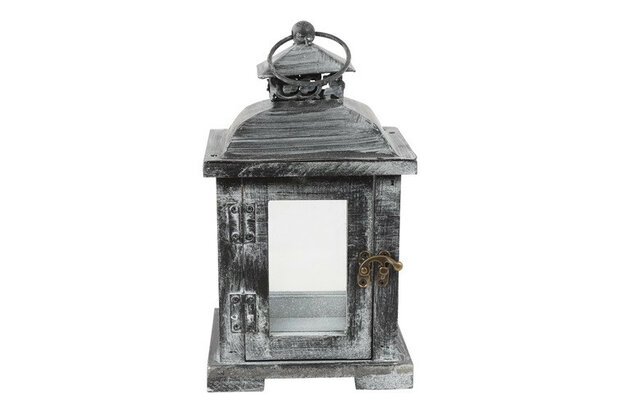 Zwarte metalen lantaarn VK met glas en deurtje, rustieke afwerking