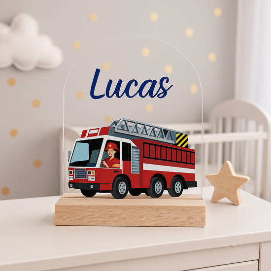 Brandweerwagen met Ladder &ndash; Nachtlampje met Naam &ndash; Voor Kinderkamer