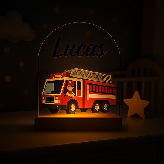 Brandweerwagen met Ladder &ndash; Nachtlampje met Naam &ndash; Voor Kinderkamer nacht