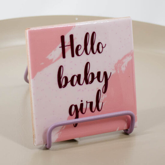 Tegeltje hello baby girl op standaard