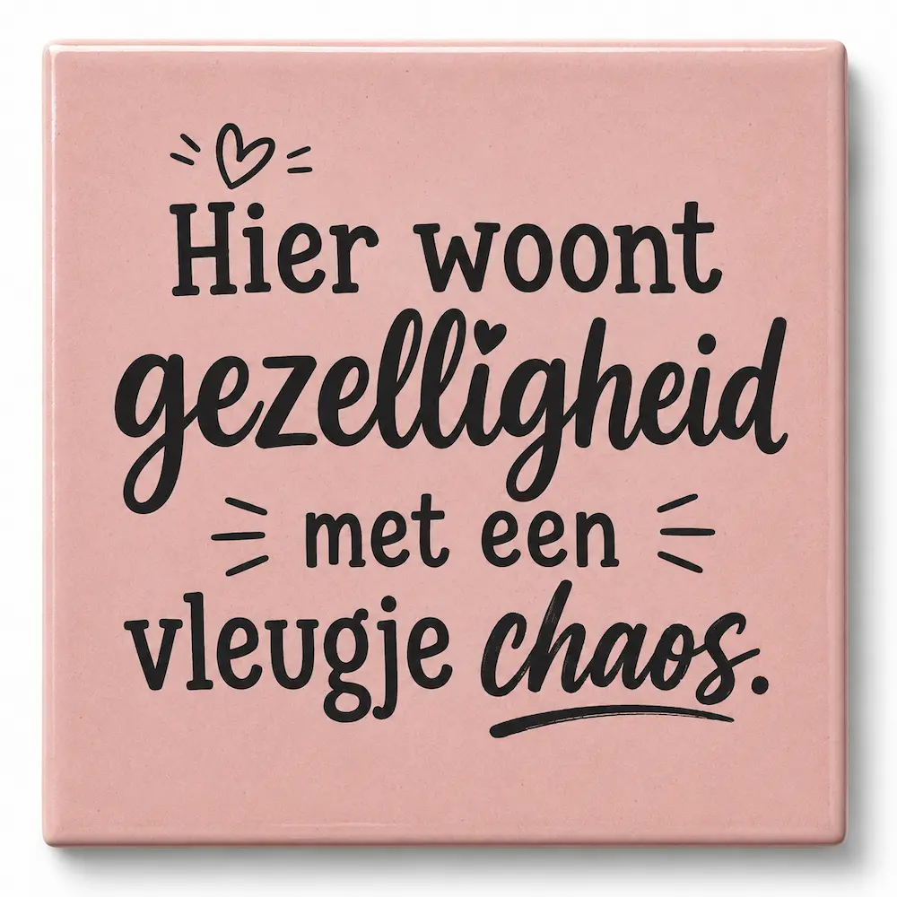 Tegeltje met tekst hier woont gezelligheid met een vleugje chaos