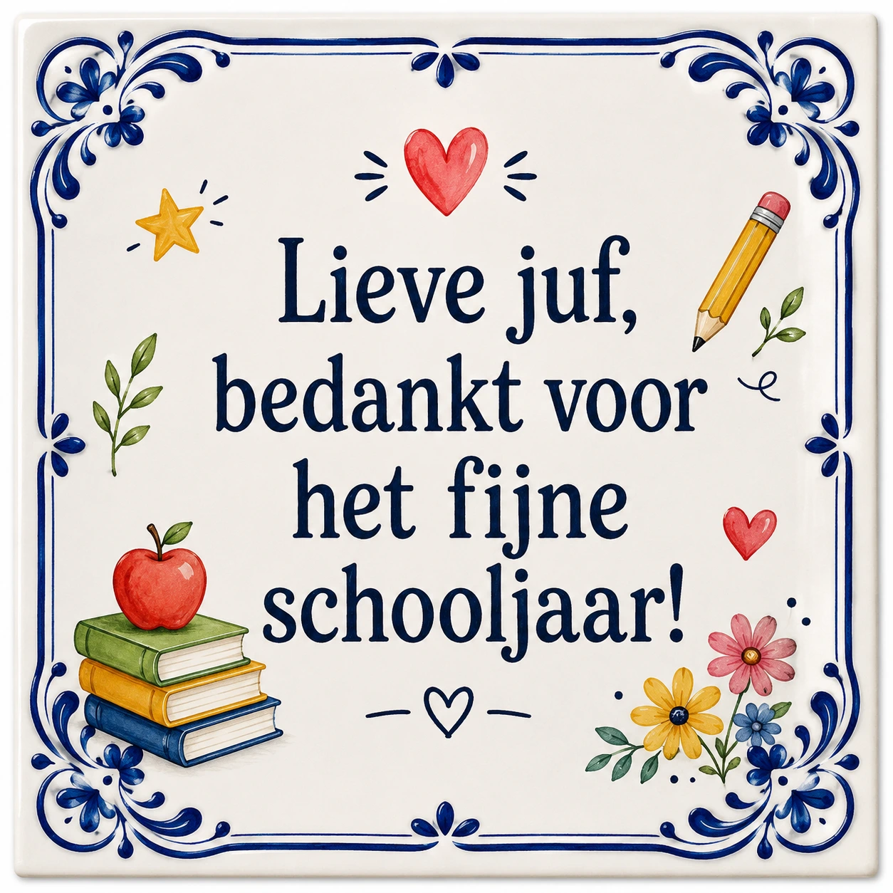 Tegeltje met tekst lieve juf bedankt voor het fijne schooljaar