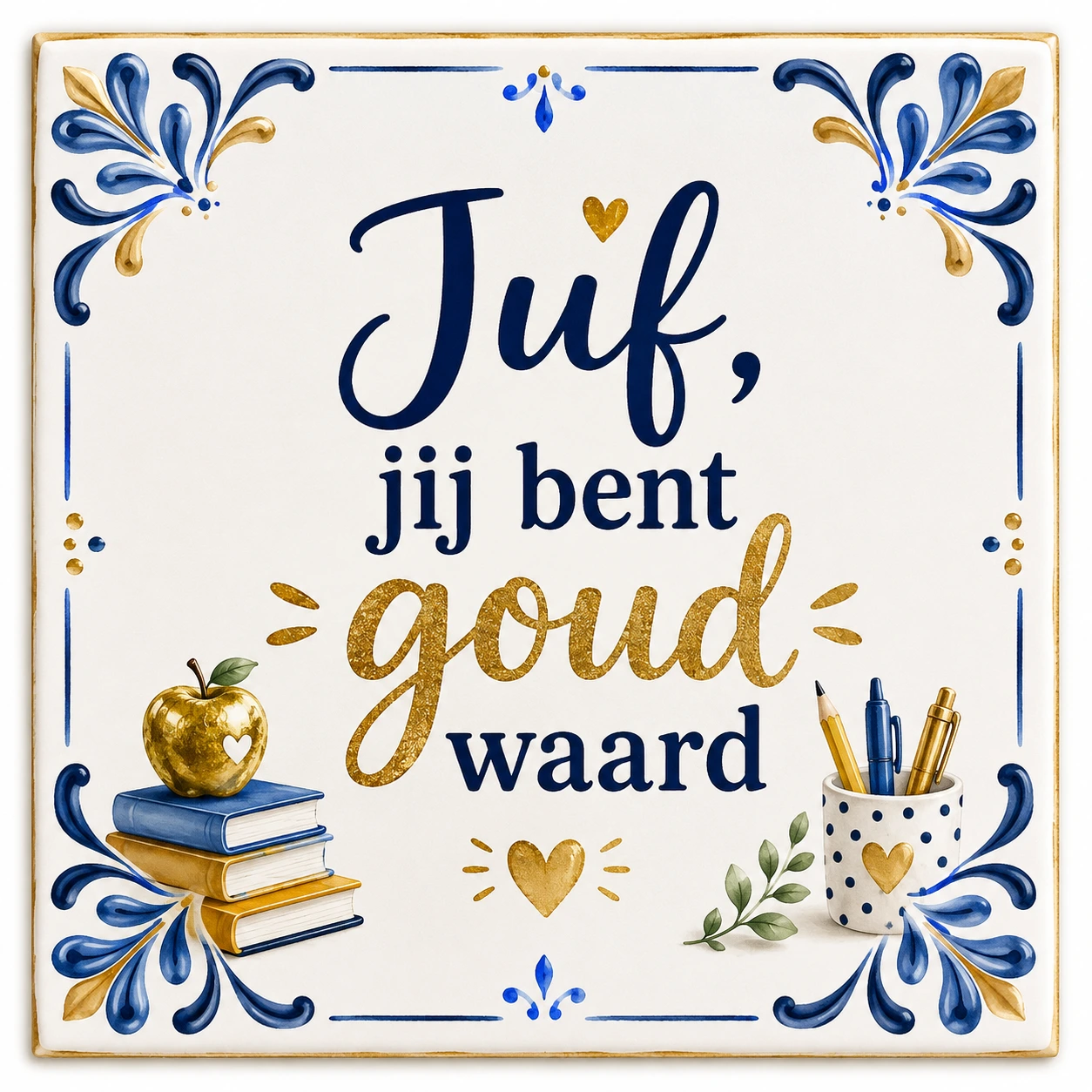 Tegeltje met tekst juf jij bent goud waard