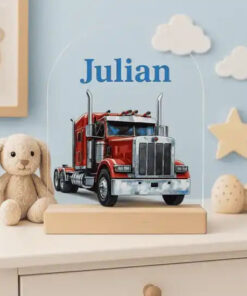 Nachtlampje met naam – Amerikaanse Truck | Gepersonaliseerd cadeau voor kinderen