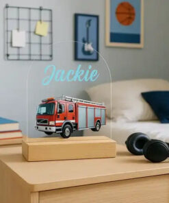Nachtlampje met naam – Brandweerwagen Klassiek | Cadeau voor de kinderkamer
