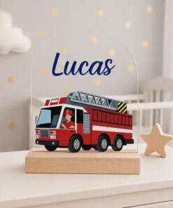 Nachtlampje met naam – Brandweerwagen met Ladder | Cadeau voor de kinderkamer