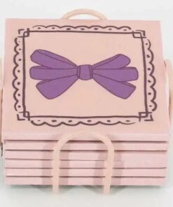 Set van 6 Houten Onderzetters Bows Roze | Met Rekje Vierkant