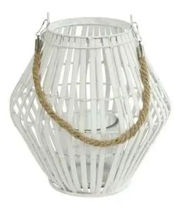 Windlicht Maite S – Wit hout met glazen inzet | Sfeervolle woondecoratie